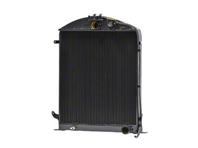 Johnson's Radiator Works 2-Inch Short Radiator without Transmission Cooler; Center 1.50-Inch Inlet / Bottom Right 1.75-Inch Outlet (1932 Ford Car, Ford Truck w/ Small or Big Block Chevy Engine & Air Conditioning)