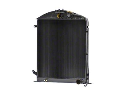 Johnson's Radiator Works 2-Inch Short Radiator without Transmission Cooler; Center 1.25-Inch Inlet / Bottom Right 1.50-Inch Outlet (1932 Ford Car, Ford Truck w/ LS Engine & w/o Air Conditioning)