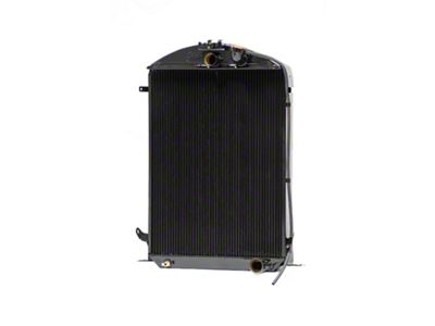 Johnson's Radiator Works Stock Height Radiator without Transmission Cooler; Center 1.50-Inch Inlet / Bottom Right 1.75-Inch Outlet (1932 Ford Car, Ford Truck w/ Small or Big Block Chevy Engine & w/o Air Conditioning)