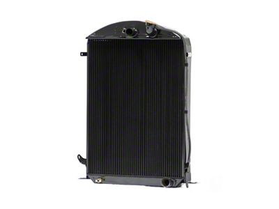 Johnson's Radiator Works Stock Height Radiator without Transmission Cooler; Center 1.25-Inch Inlet / Bottom Right 1.50-Inch Outlet (1932 Ford Car, Ford Truck w/ LS Engine & Air Conditioning)