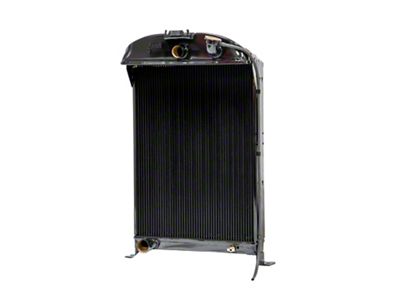 Johnson's Radiator Works Stock Height Radiator without Dummy Neck or Transmission Cooler; Center 1.50-Inch Inlet / Bottom Left 1.75-Inch Outlet (33-34 Ford Car, Ford Truck w/ Small or Big Block Ford Engine & Air Conditioning)