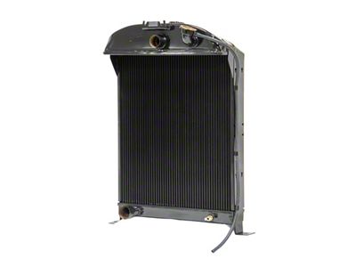 Johnson's Radiator Works Stock Height Radiator without Dummy Neck or Transmission Cooler; Center 1.25-Inch Inlet / Bottom Right 1.50-Inch Outlet (33-34 Ford Car, Ford Truck w/ LS Engine & Air Conditioning)