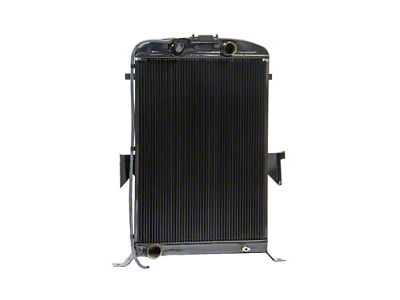 Johnson's Radiator Works Stock Height Radiator without Transmission Cooler; Dual 1.25-Inch Inlet / Bottom Dual 1.75-Inch Outlet (1935 Ford Car w/ Flathead Engine & Air Conditioning)