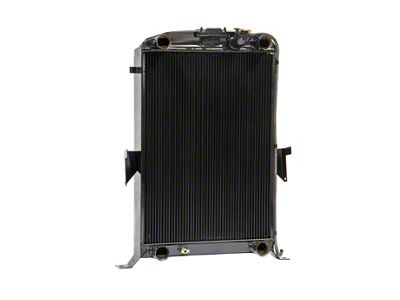 Johnson's Radiator Works Stock Height Radiator without Transmission Cooler; Dual 1.75-Inch Inlet / Bottom Dual 1.75-Inch Outlet (1935 Ford Car w/ Flathead Engine & Air Conditioning)