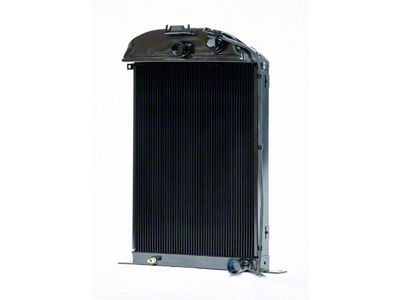 Johnson's Radiator Works Stock Height Radiator without Transmission Cooler; Center 1.50-Inch Inlet / Bottom Right 1.75-Inch Outlet (1936 Ford Car w/ Small or Big Block Chevy Engine & Air Conditioning)