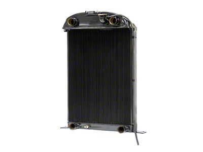 Johnson's Radiator Works Stock Height Radiator without Transmission Cooler; Dual 1.75-Inch Inlet / Bottom Dual 1.75-Inch Outlet (1936 Ford Car w/ Flathead Engine & Air Conditioning)