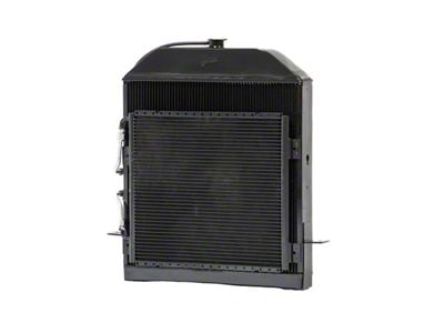 Johnson's Radiator Works Stock Height Radiator without Transmission Cooler; Center 1.50-Inch Inlet / Bottom Right 1.75-Inch Outlet (39-40 Ford Car Deluxe w/ Small or Big Block Chevy Engine & Air Conditioning)