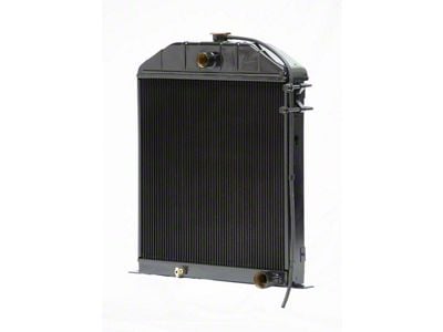 Johnson's Radiator Works Stock Height Radiator without Transmission Cooler; Center 1.50-Inch Inlet / Bottom Right 1.75-Inch Outlet (42-48 Ford Car w/ Small or Big Block Chevy Engine & Air Conditioning)