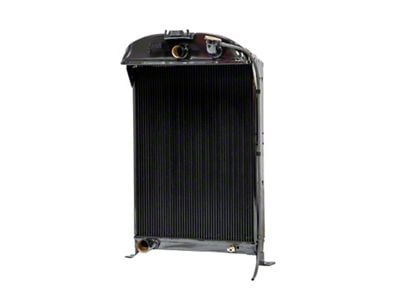 Johnson's Radiator Works Stock Height Radiator with Dummy Neck; Dual 1.75-Inch Inlet / Bottom Dual 1.75-Inch Outlet (33-34 Ford Car, Ford Truck w/ Flathead Engine & Air Conditioning)