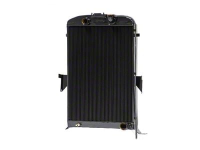 Johnson's Radiator Works Stock Height Radiator without Transmission Cooler; Left 1.50-Inch Inlet / Bottom Right 1.75-Inch Outlet (1935 Ford Car w/ Small or Big Block Chevy Engine & Air Conditioning)