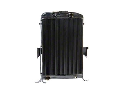 Johnson's Radiator Works Stock Height Radiator without Transmission Cooler; Left 1.25-Inch Inlet / Bottom Right 1.50-Inch Outlet (1935 Ford Car w/ LS Engine & w/o Air Conditioning)