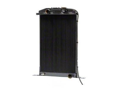 Johnson's Radiator Works Stock Height Radiator without Transmission Cooler; Left 1.50-Inch Inlet / Bottom Right 1.75-Inch Outlet (37-39 Ford Car Standard w/ Small or Big Block Chevy Engine & Air Conditioning)