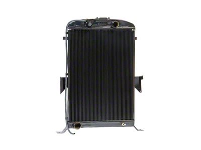 Johnson's Radiator Works Stock Height Radiator without Transmission Cooler; Right 1.50-Inch Inlet / Bottom Left 1.75-Inch Outlet (1935 Ford Car w/ Small or Big Block Ford Engine & w/o Air Conditioning)