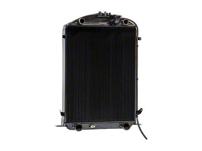 Johnson's Radiator Works Stock Height Radiator with Transmission Cooler; Dual 1.25-Inch Inlet / Bottom Dual 1.75-Inch Outlet (1932 Ford Car, Ford Truck w/ Flathead Engine & w/o Air Conditioning)