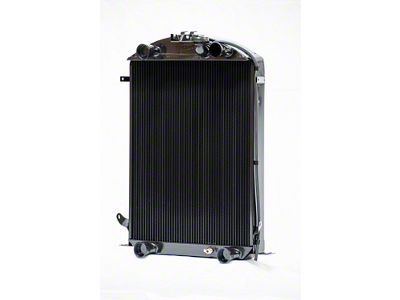 Johnson's Radiator Works Stock Height Radiator with Transmission Cooler; Dual 1.75-Inch Inlet / Bottom Dual 1.75-Inch Outlet (1932 Ford Car, Ford Truck w/ Flathead Engine & Air Conditioning)