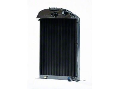 Johnson's Radiator Works Stock Height Radiator with Transmission Cooler; Center 1.50-Inch Inlet / Bottom Right 1.75-Inch Outlet (1936 Ford Car w/ Small or Big Block Chevy Engine & Air Conditioning)