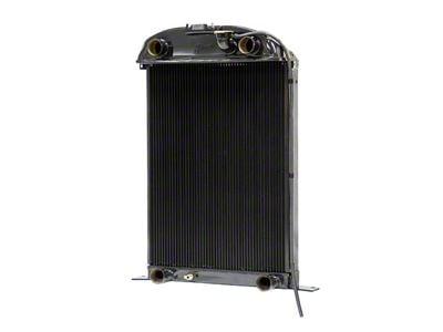 Johnson's Radiator Works Stock Height Radiator with Transmission Cooler; Dual 1.75-Inch Inlet / Bottom Dual 1.75-Inch Outlet (1936 Ford Car w/ Flathead Engine & Air Conditioning)