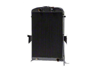 Johnson's Radiator Works Stock Height Radiator with Transmission Cooler; Left 1.50-Inch Inlet / Bottom Right 1.75-Inch Outlet (1935 Ford Car w/ Small or Big Block Chevy Engine & Air Conditioning)