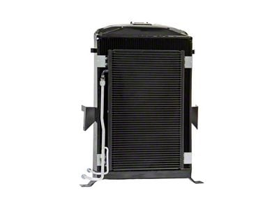 Johnson's Radiator Works Stock Height Radiator with Transmission Cooler; Right 1.50-Inch Inlet / Bottom Left 1.75-Inch Outlet (1935 Ford Car w/ Small or Big Block Ford Engine & Air Conditioning)