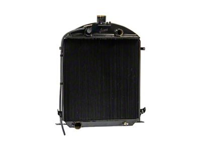 Johnson's Radiator Works Stock Height Radiator without Dummy Neck or Transmission Cooler; Center 1.50-Inch Inlet / Bottom Left 1.75-Inch Outlet (28-29 Model A, Model AA w/ Small or Big Block Ford Engine & w/o Air Conditioning)