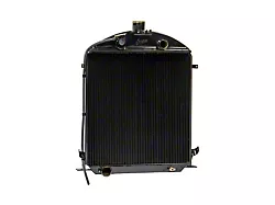 Johnson's Radiator Works Stock Height Radiator without Dummy Neck or Transmission Cooler; Dual 1.75-Inch Inlet / Bottom Dual 1.75-Inch Outlet (28-29 Model A, Model AA w/ Flathead Engine & w/o Air Conditioning)