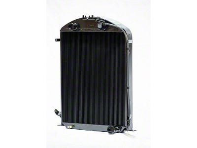 Johnson's Radiator Works Stock Height Radiator without Dummy Neck or Transmission Cooler; Center 1.50-Inch Inlet / Bottom Right 1.75-Inch Outlet (30-31 Model A, Model AA w/ Small or Big Block Chevy Engine & Air Conditioning)