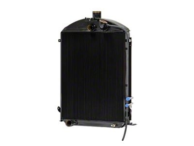 Johnson's Radiator Works Stock Height Radiator without Dummy Neck or Transmission Cooler; Center 1.50-Inch Inlet / Bottom Left 1.75-Inch Outlet (30-31 Model A, Model AA w/ Small or Big Block Ford Engine & w/o Air Conditioning)