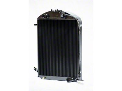 Johnson's Radiator Works Stock Height Radiator without Dummy Neck or Transmission Cooler; Center 1.25-Inch Inlet / Bottom Right 1.50-Inch Outlet (30-31 Model A, Model AA w/ LS Engine & Air Conditioning)