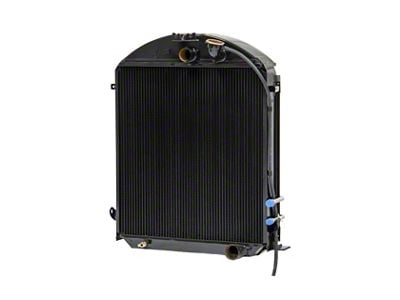 Johnson's Radiator Works Stock Height Radiator with Dummy Neck; Center 1.50-Inch Inlet / Bottom Right 1.75-Inch Outlet (28-29 Model A, Model AA w/ Small or Big Block Chevy Engine & Air Conditioning)