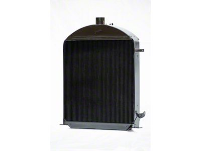 Johnson's Radiator Works Stock Height Radiator with Dummy Neck; Center 1.50-Inch Inlet / Bottom Right 1.75-Inch Outlet (28-29 Model A, Model AA w/ Small or Big Block Chevy Engine & w/o Air Conditioning)