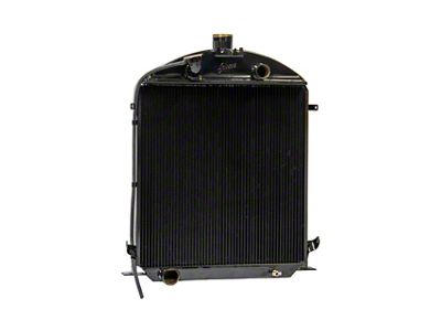 Johnson's Radiator Works Stock Height Radiator with Dummy Neck; Center 1.50-Inch Inlet / Bottom Left 1.75-Inch Outlet (28-29 Model A, Model AA w/ Small or Big Block Ford Engine & w/o Air Conditioning)