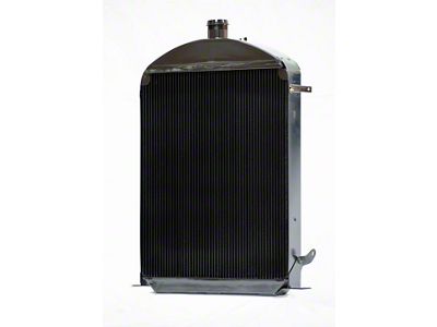 Johnson's Radiator Works Stock Height Radiator with Dummy Neck; Center 1.50-Inch Inlet / Bottom Right 1.75-Inch Outlet (30-31 Model A, Model AA w/ Small or Big Block Chevy Engine & w/o Air Conditioning)