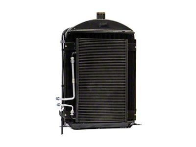 Johnson's Radiator Works Stock Height Radiator with Dummy Neck; Center 1.50-Inch Inlet / Bottom Left 1.75-Inch Outlet (30-31 Model A, Model AA w/ Small or Big Block Ford Engine & Air Conditioning)