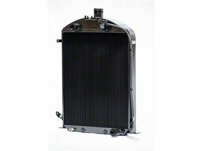 Johnson's Radiator Works Stock Height Radiator with Dummy Neck and Transmission Cooler; Center 1.50-Inch Inlet / Bottom Right 1.75-Inch Outlet (30-31 Model A, Model AA w/ Small or Big Block Chevy Engine & w/o Air Conditioning)