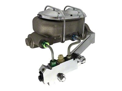 LEED Brakes 1-Inch Dual Bowl Master Cylinder Kit with Lines and Side Mount Valve; Chrome Finish (67-69 Camaro w/ Front Disc & Rear Drum Brakes)