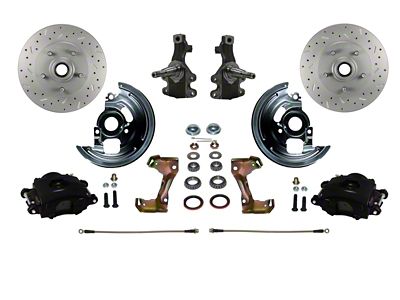 LEED Brakes Front Spindle Mount Disc Brake Conversion Kit with 2-Inch Drop Spindles and MaxGrip XDS Rotors; Black Calipers (67-69 Camaro)