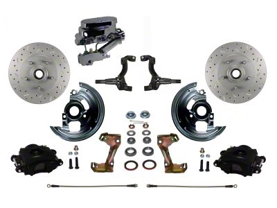 LEED Brakes Manual Front Disc Brake Conversion Kit with Side Mount Valve and MaxGrip XDS Rotors; Black Calipers (67-69 Camaro w/ Front Disc & Rear Drum Brakes)