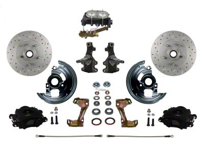 LEED Brakes Manual Front Disc Brake Conversion Kit with Side Mount Valve, 2-Inch Drop Spindles and MaxGrip XDS Rotors; Black Calipers (67-69 Camaro w/ Front Disc & Rear Drum Brakes)