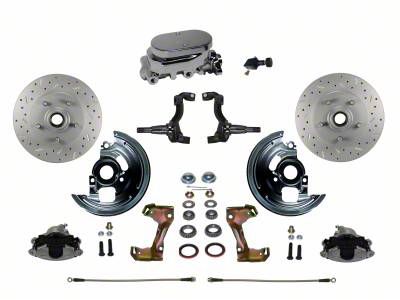 LEED Brakes Manual Front Disc Brake Conversion Kit with Chrome Master Cylinder, Adjustable Valve and MaxGrip XDS Rotors; Zinc Plated Calipers (67-69 Camaro)