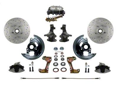 LEED Brakes Manual Front Disc Brake Conversion Kit with Side Mount Valve, 2-Inch Drop Spindles and MaxGrip XDS Rotors; Zinc Plated Calipers (67-69 Camaro w/ Front Disc & Rear Drum Brakes)