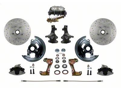 LEED Brakes Manual Front Disc Brake Conversion Kit with Side Mount Valve, 2-Inch Drop Spindles and MaxGrip XDS Rotors; Zinc Plated Calipers (67-69 Camaro w/ 4-Wheel Disc Brakes)