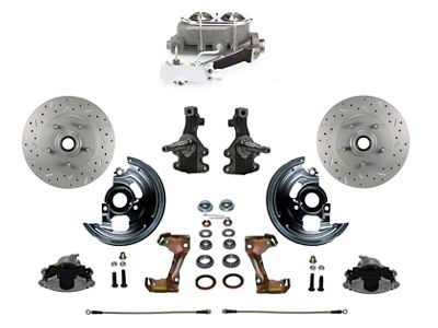 LEED Brakes Manual Front Disc Brake Conversion Kit with Chrome Top Master Cylinder, Side Mount Valve, 2-Inch Drop Spindles and MaxGrip XDS Rotors; Zinc Plated Calipers (67-69 Camaro w/ Front Disc & Rear Drum Brakes)