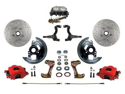 LEED Brakes Manual Front Disc Brake Conversion Kit with MaxGrip XDS Rotors and Side Mount Valve; Red Calipers (67-69 Camaro w/ 4-Wheel Disc Brakes)