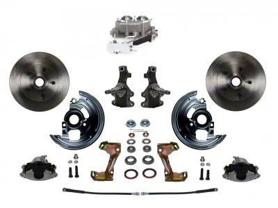 LEED Brakes Manual Front Disc Brake Conversion Kit with Chrome Top Master Cylinder, Side Mount Valve, 2-Inch Drop Spindles and Vented Rotors; Zinc Plated Calipers (67-69 Camaro w/ Front Disc & Rear Drum Brakes)