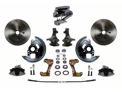 LEED Brakes Manual Front Disc Brake Conversion Kit with Chrome Master Cylinder, Side Mount Valve, 2-Inch Drop Spindles and Vented Rotors; Zinc Plated Calipers (67-69 Camaro w/ Front Disc & Rear Drum Brakes)