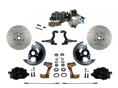 LEED Brakes Power Front Disc Brake Conversion Kit with 9-Inch Brake Booster and MaxGrip XDS Rotors; Black Calipers (67-69 Camaro w/ Front Disc & Rear Drum Brakes)