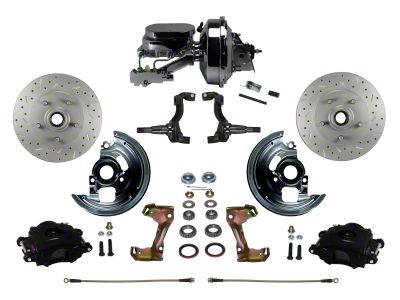 LEED Brakes Power Front Disc Brake Conversion Kit with 9-Inch Brake Booster and MaxGrip XDS Rotors; Black Calipers (67-69 Camaro w/ Front Disc & Rear Drum Brakes)