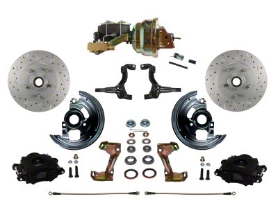 LEED Brakes Power Front Disc Brake Conversion Kit with 8-Inch Booster, Side Mount Valve and MaxGrip XDS Rotors; Black Calipers (67-69 Camaro w/ 4-Wheel Disc Brakes)