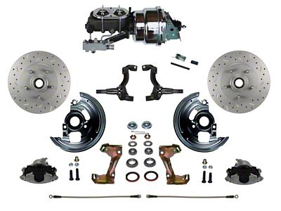 LEED Brakes Power Front Disc Brake Conversion Kit with 7-Inch Chrome Brake Booster, Chrome Top Master Cylinder, Side Mount Valve and MaxGrip XDS Rotors; Zinc Plated Calipers (67-69 Camaro w/ 4-Wheel Disc Brakes)