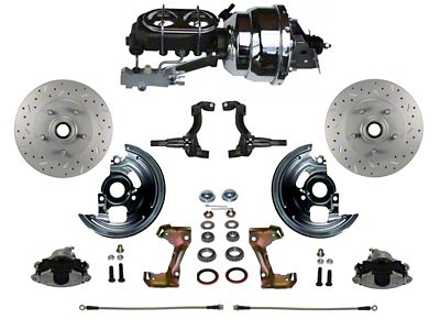 LEED Brakes Power Front Disc Brake Conversion Kit with 8-Inch Chrome Brake Booster, Chrome Top Master Cylinder, Side Mount Valve and MaxGrip XDS Rotors; Zinc Plated Calipers (67-69 Camaro w/ 4-Wheel Disc Brakes)